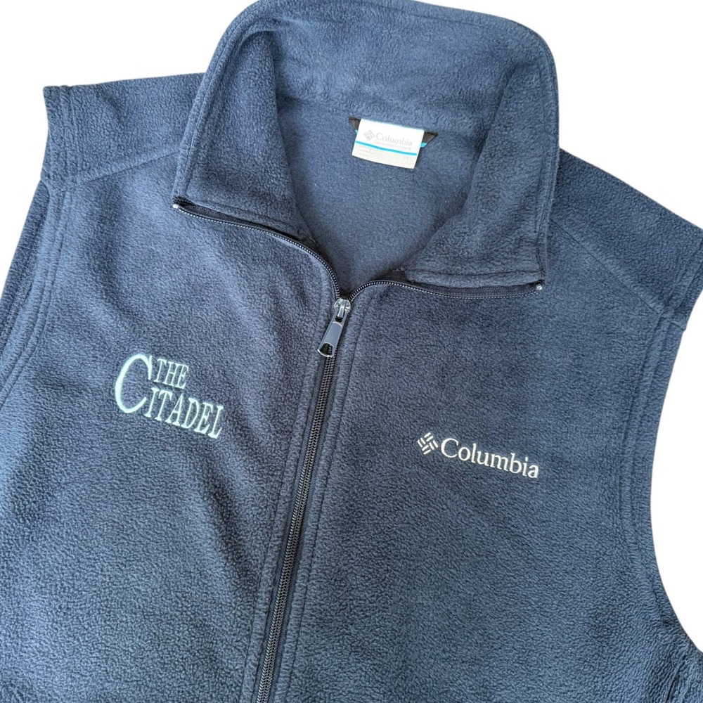 Columbia The Citadel Military College Mens Navy Blue Fleece Full Zip Vest Medium